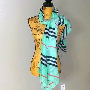 Christopher & Banks Big Scarf Stripes Mint green,black,white hint red.
